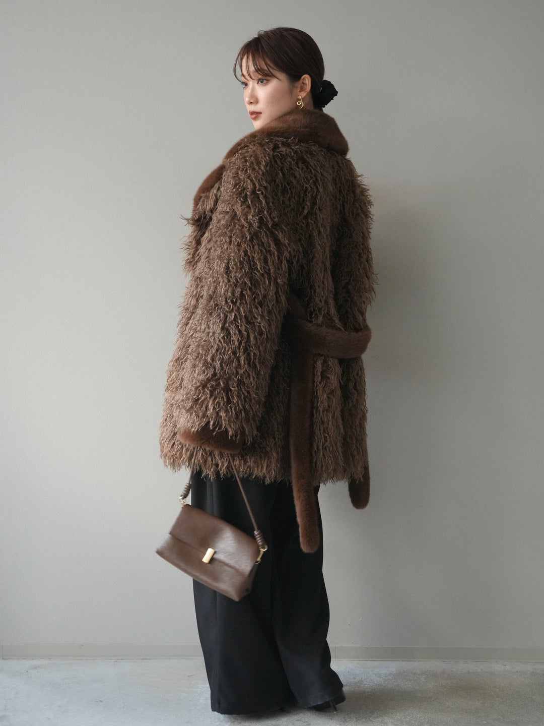 [予約]異素材ファー×ムートンコート/brown