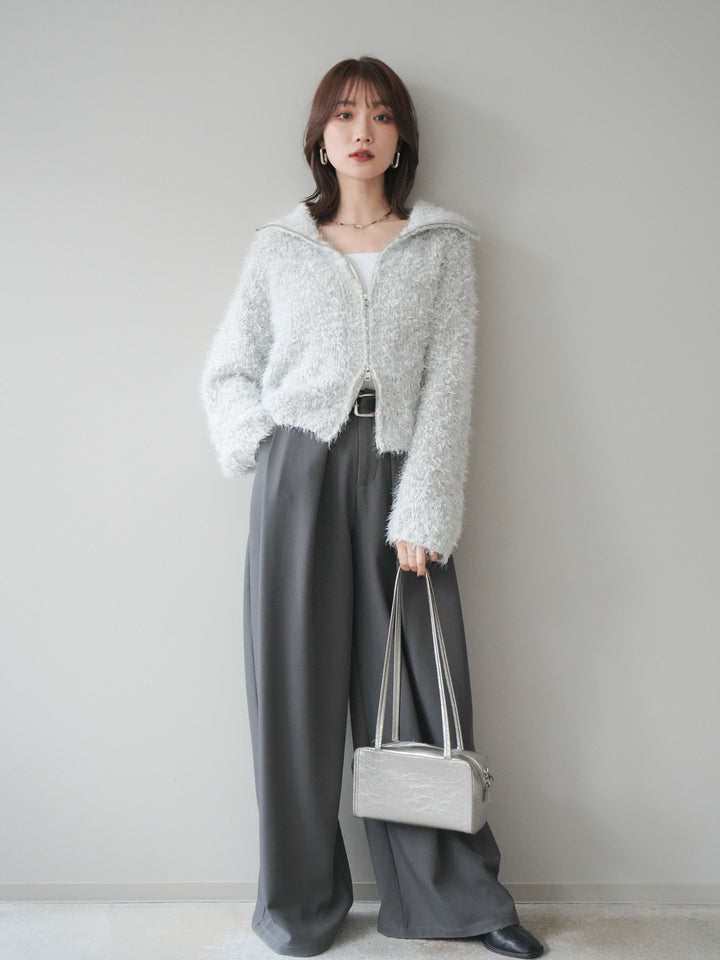 [予約]ミックスシャギージップニットカーディガン/ivory