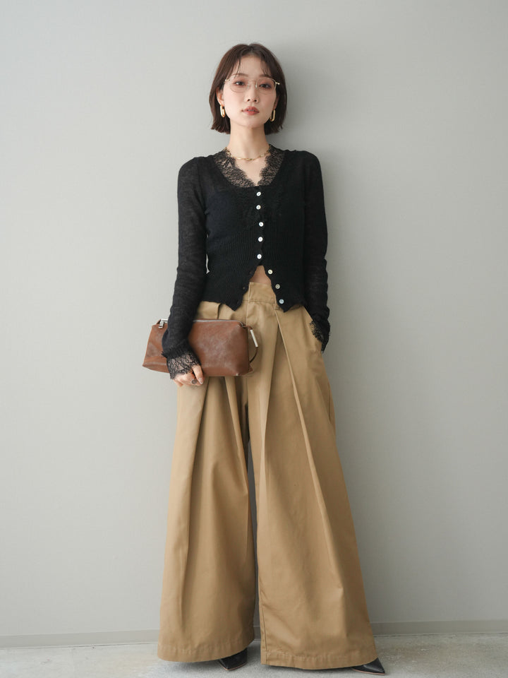 [予約]モヘアタッチレースニットカーディガン/black