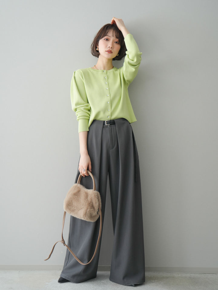 [予約]クリアボタンタックニットカーディガン/lime