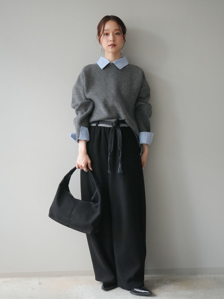 [予約]編み込みベルト付きウエスト配色スエットパンツ/black