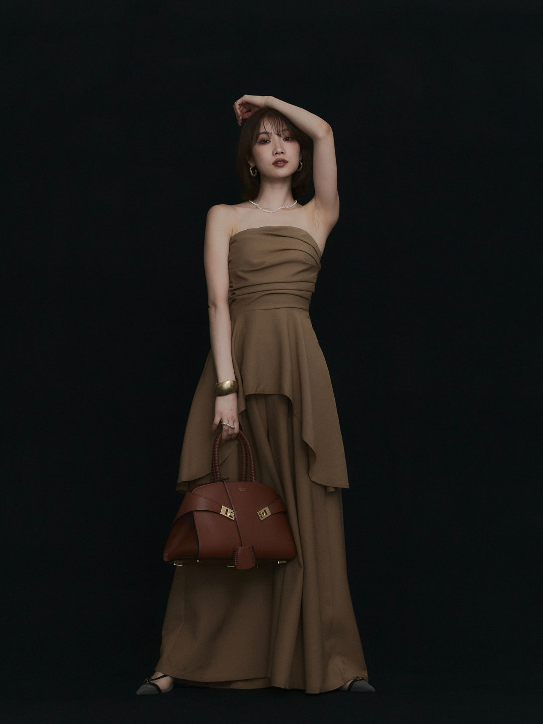 [SET]ぺプラムベアトップス＆ワイドパンツSET UP/ベージュ