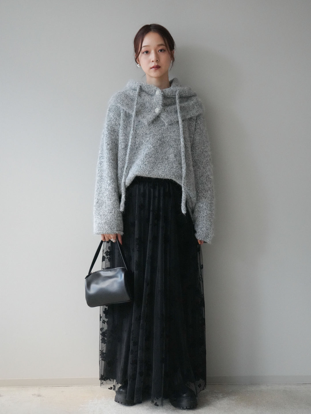 [SET]バラクラバSETニットプルオーバー+フラワーフロッキーチュールプリーツスカート(2set)