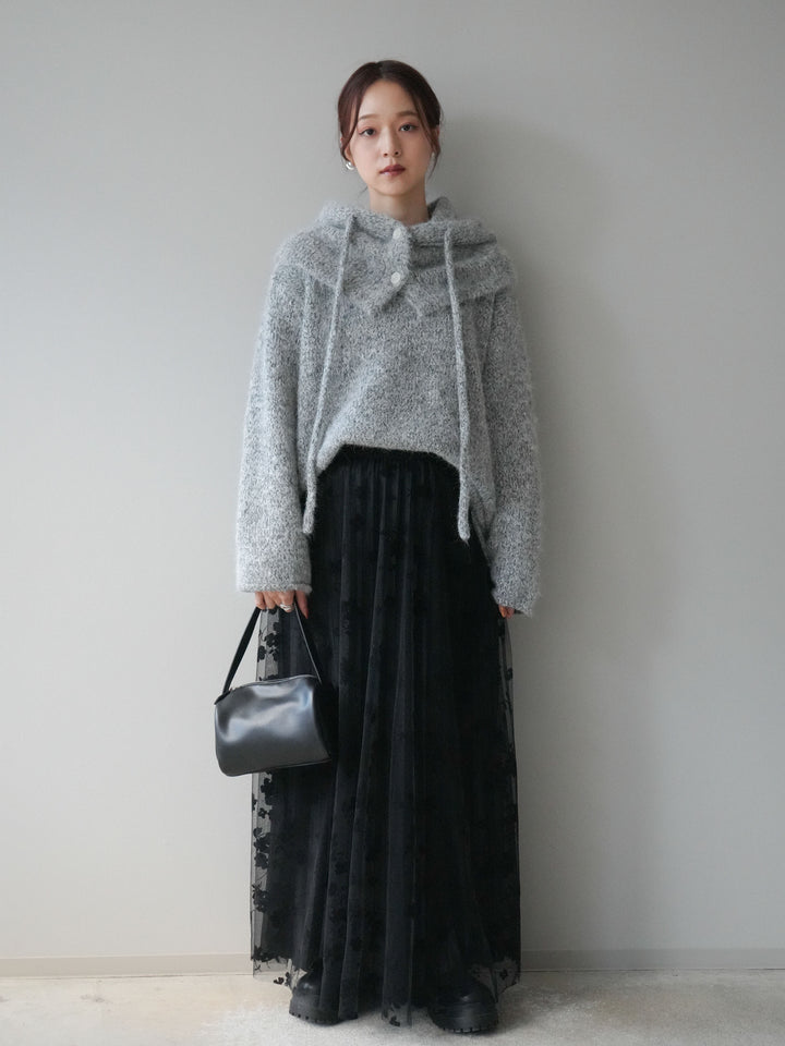 [SET]バラクラバSETニットプルオーバー+フラワーフロッキーチュールプリーツスカート(2set)