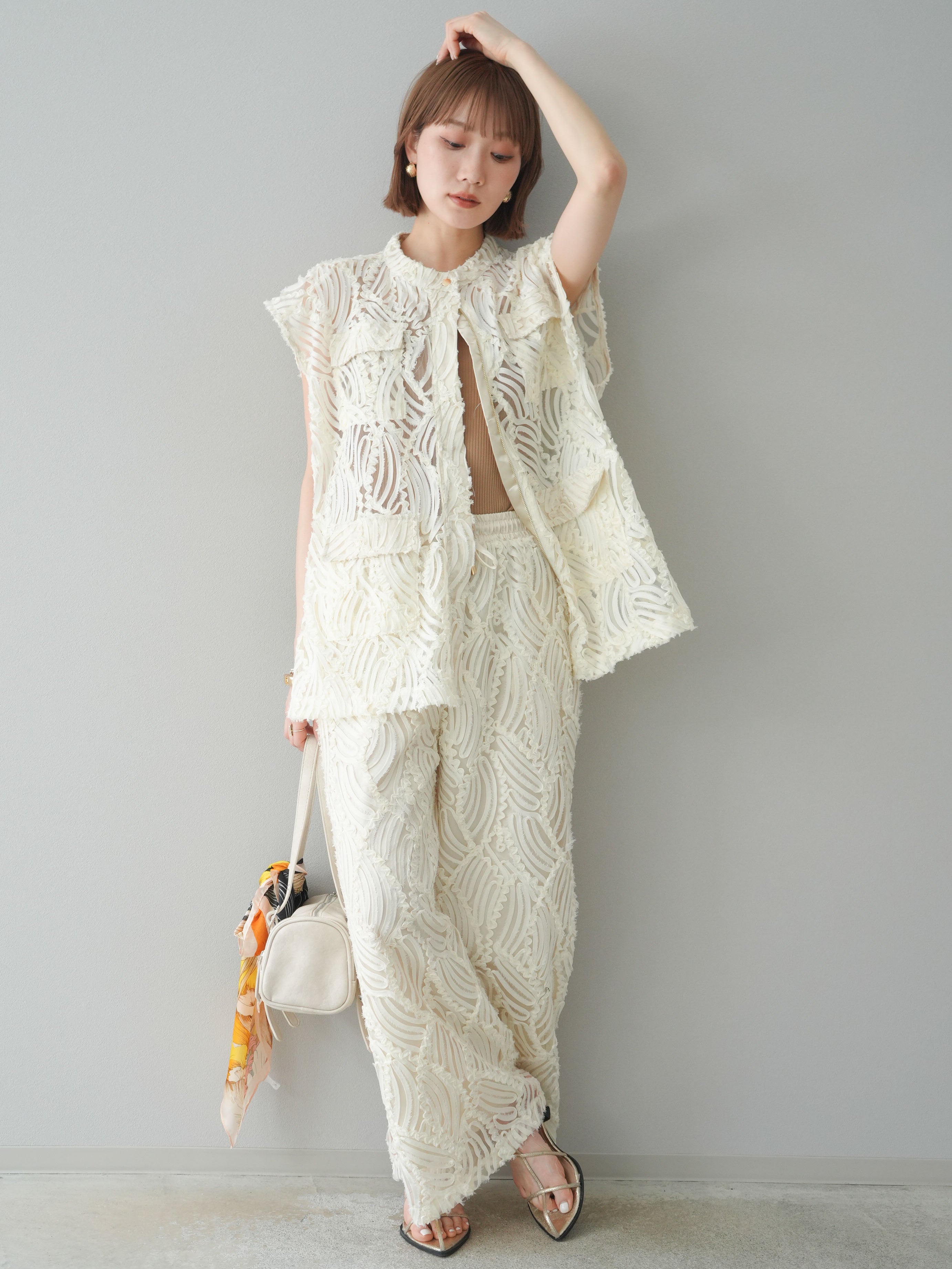 SET]シアージャガードジップジレ+シアージャガードワイドパンツ(2set