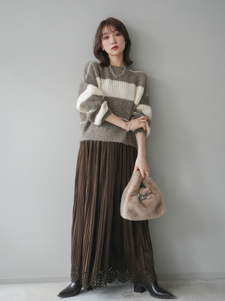 [予約]パンチングデザインスエードプリーツスカート/brown