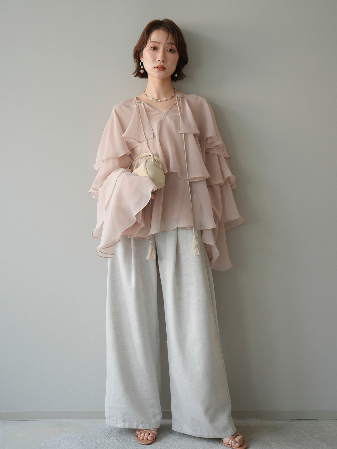 [予約]ベルト付ハイウエストワイドパンツ/ivory