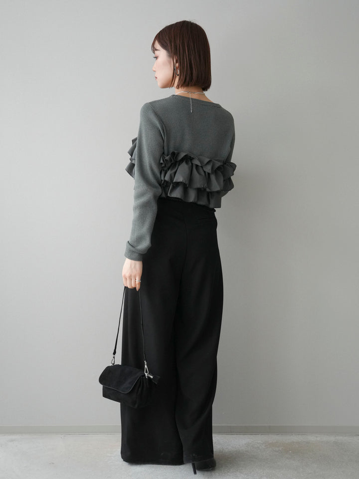 [SET]フリルビスチェドッキングスポンジニットプルオーバー+ベルトループデザインワイドパンツ(2set)