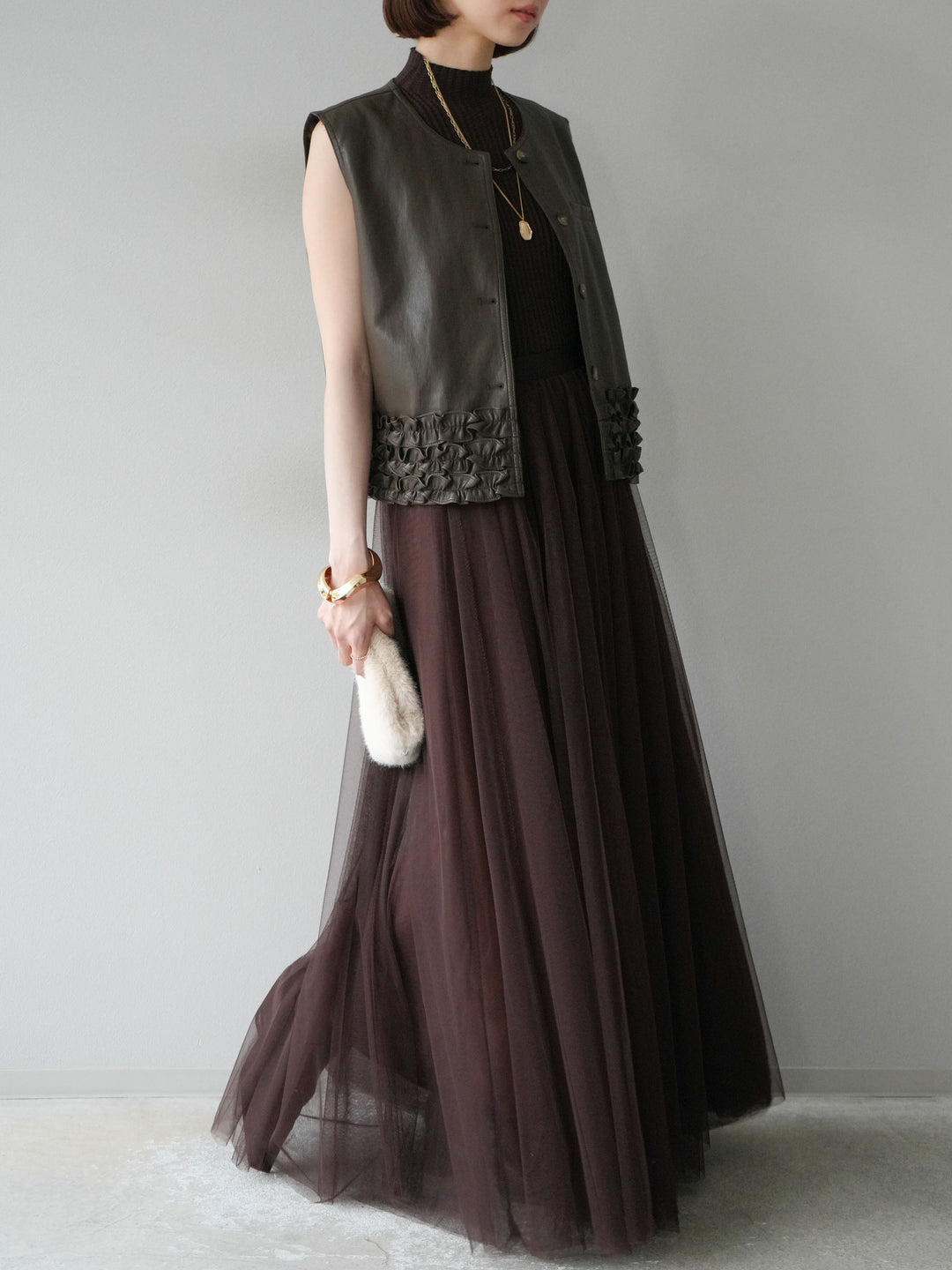 [予約]チュールボリュームスカート/ブラウン