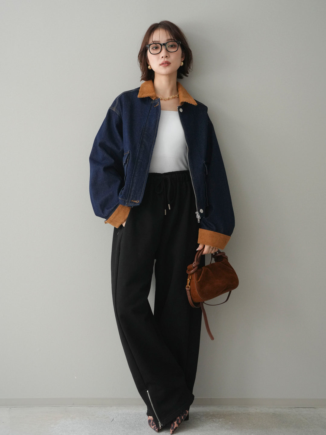 [予約]コーデュロイ×デニムショートカバーオール/indigo