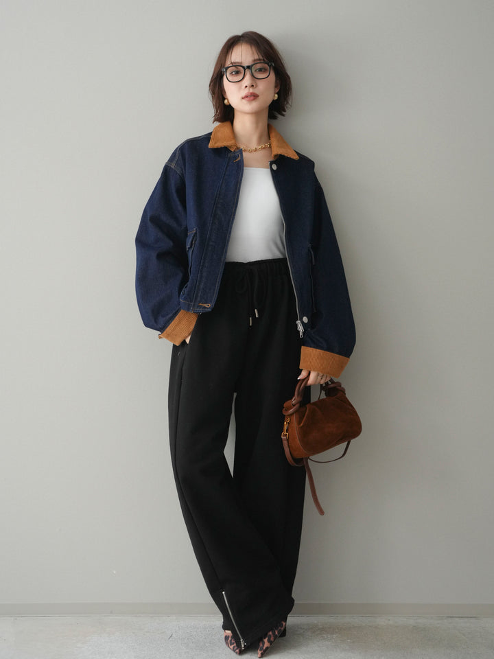 [予約]コーデュロイ×デニムショートカバーオール/indigo