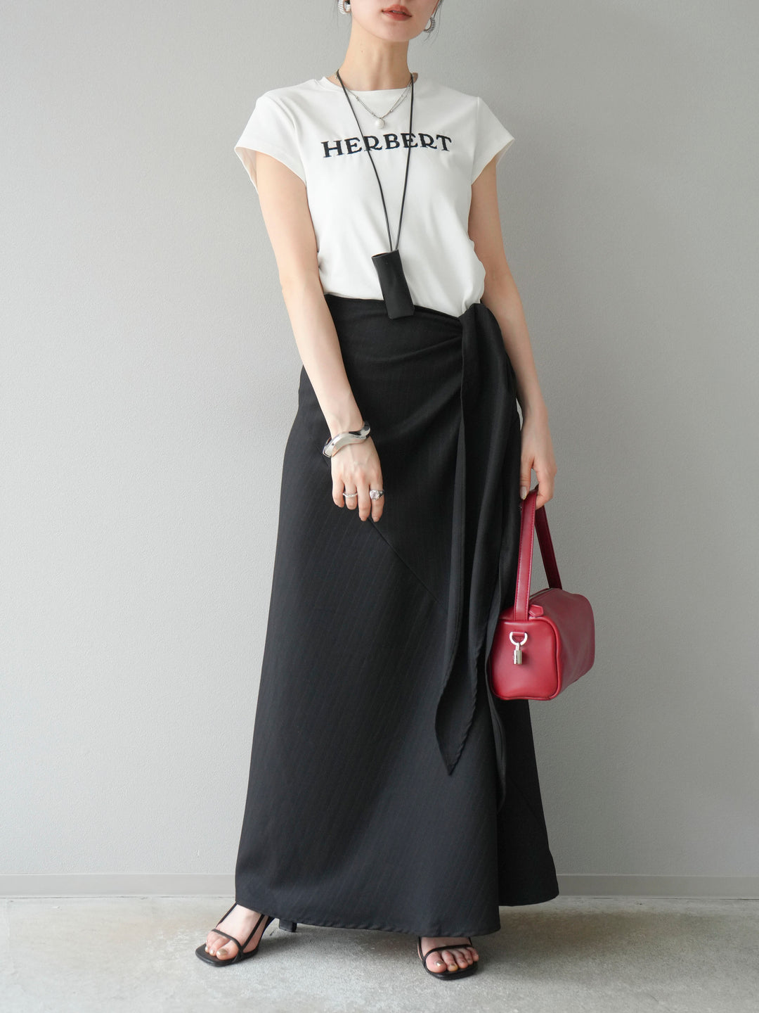 [予約]サイド巻きツイルスカート/ブラック