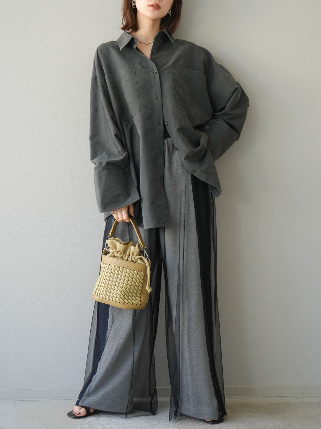 [予約]デニム切替2WAYデザインスウェットパンツ/グレー