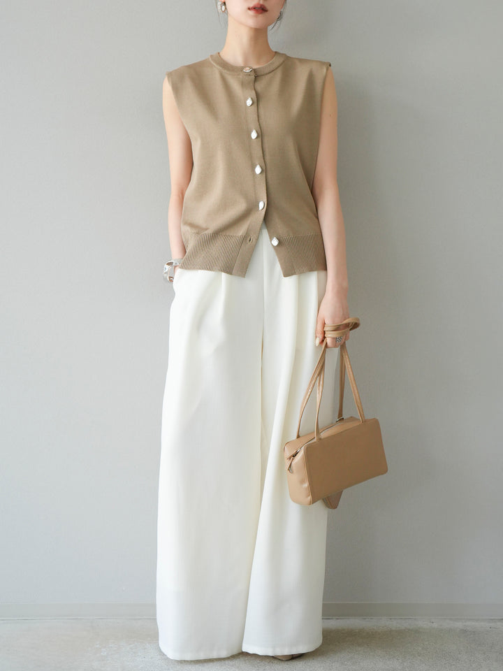 [予約]リネンライクイージーワイドパンツ/アイボリー