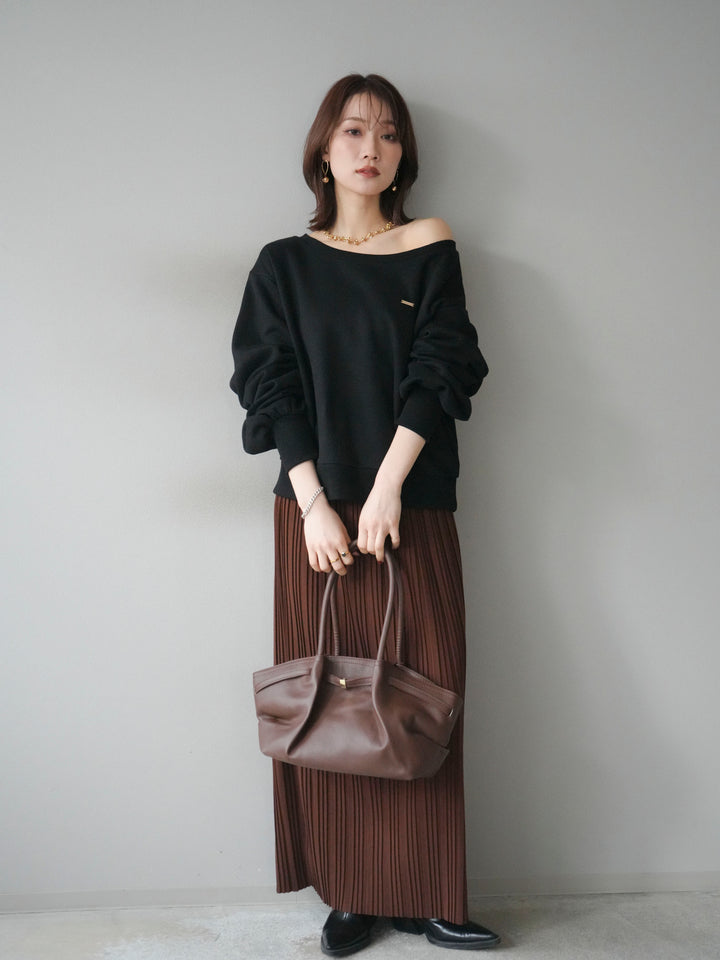 [予約]プレート付裏起毛ワンショルプルオーバー/black