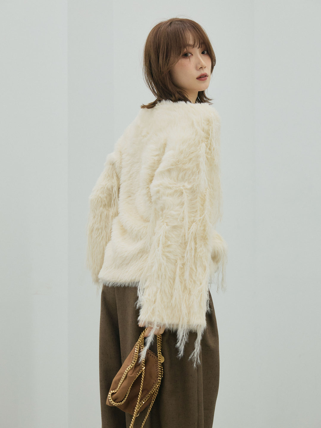 [予約]フェザーフリンジシャギーニットプルオーバー/beige