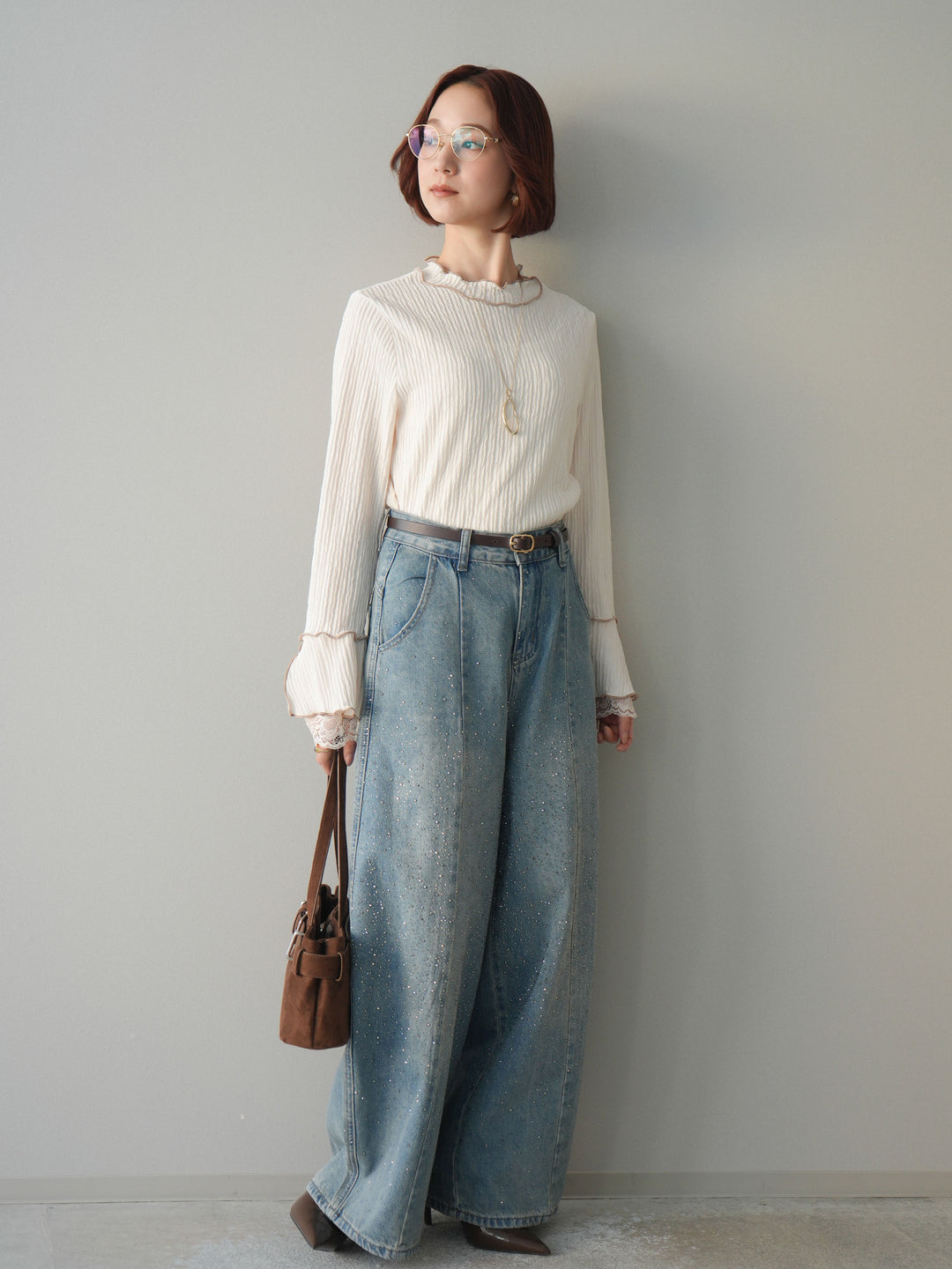 [予約]袖レース楊柳メロートップス/offwhite
