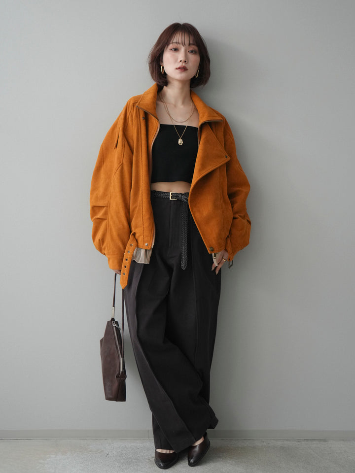 [SET]コーデュロイライダース裾レースブルゾン+コットンツイルカーブパンツ(2set)