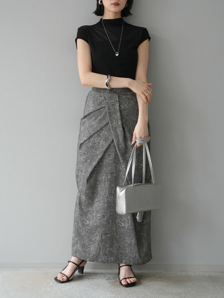 [予約]ペイズリープリントタックIラインスカート/グレー
