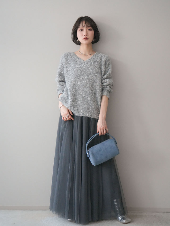 [SET]Vネックスラブニットプルオーバー+選べるアクセセット(2set)