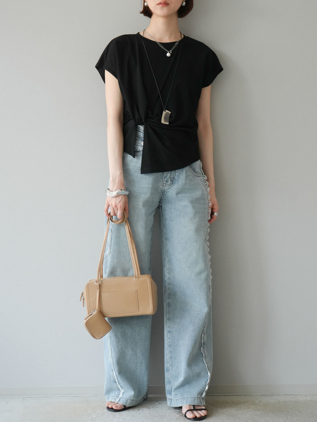 【預購】Line蕾絲牛仔褲/淺藍