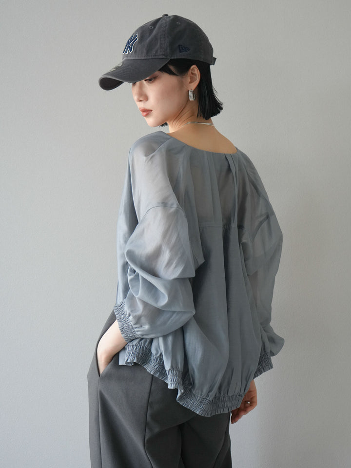 【預訂】褶襉設計透視上衣/灰色