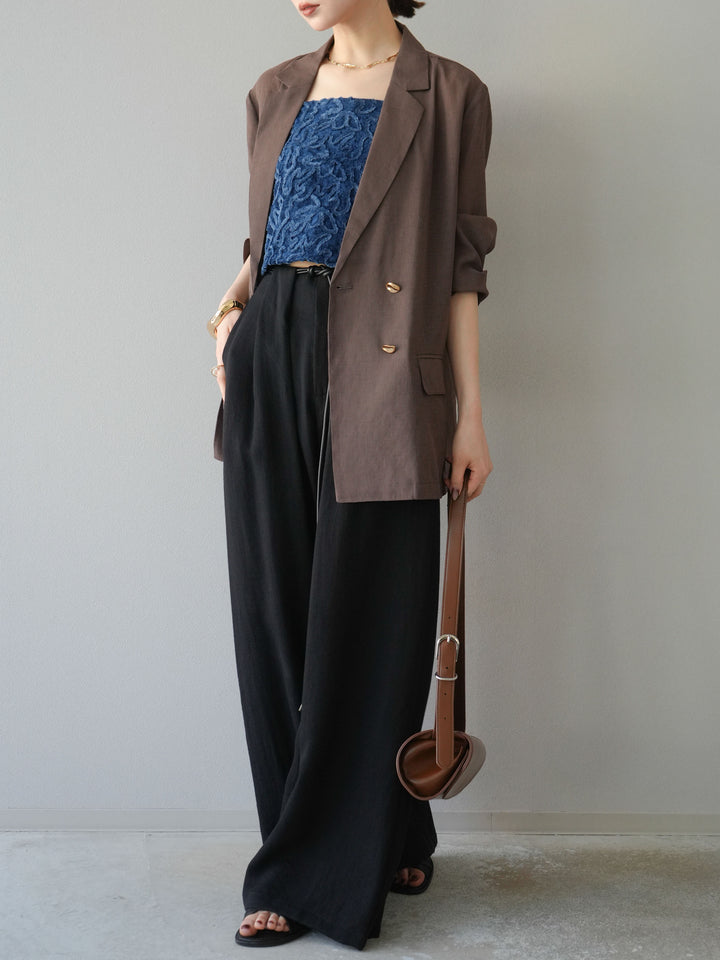 [予約]ロープデザインベルトリネンタッチワイドパンツ/ブラック