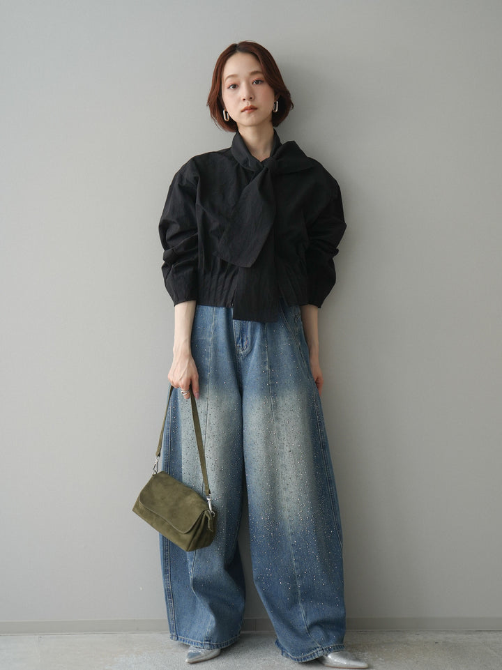 [SET]ボウタイ裾プリーツライトジャケット+選べるアクセセット(2set)