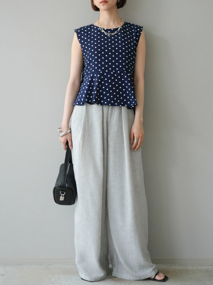 [予約]リネンライクベルト付タックループワイドパンツ/ライトグレー