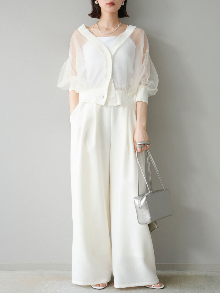 [予約]リネンライクイージーワイドパンツ/アイボリー