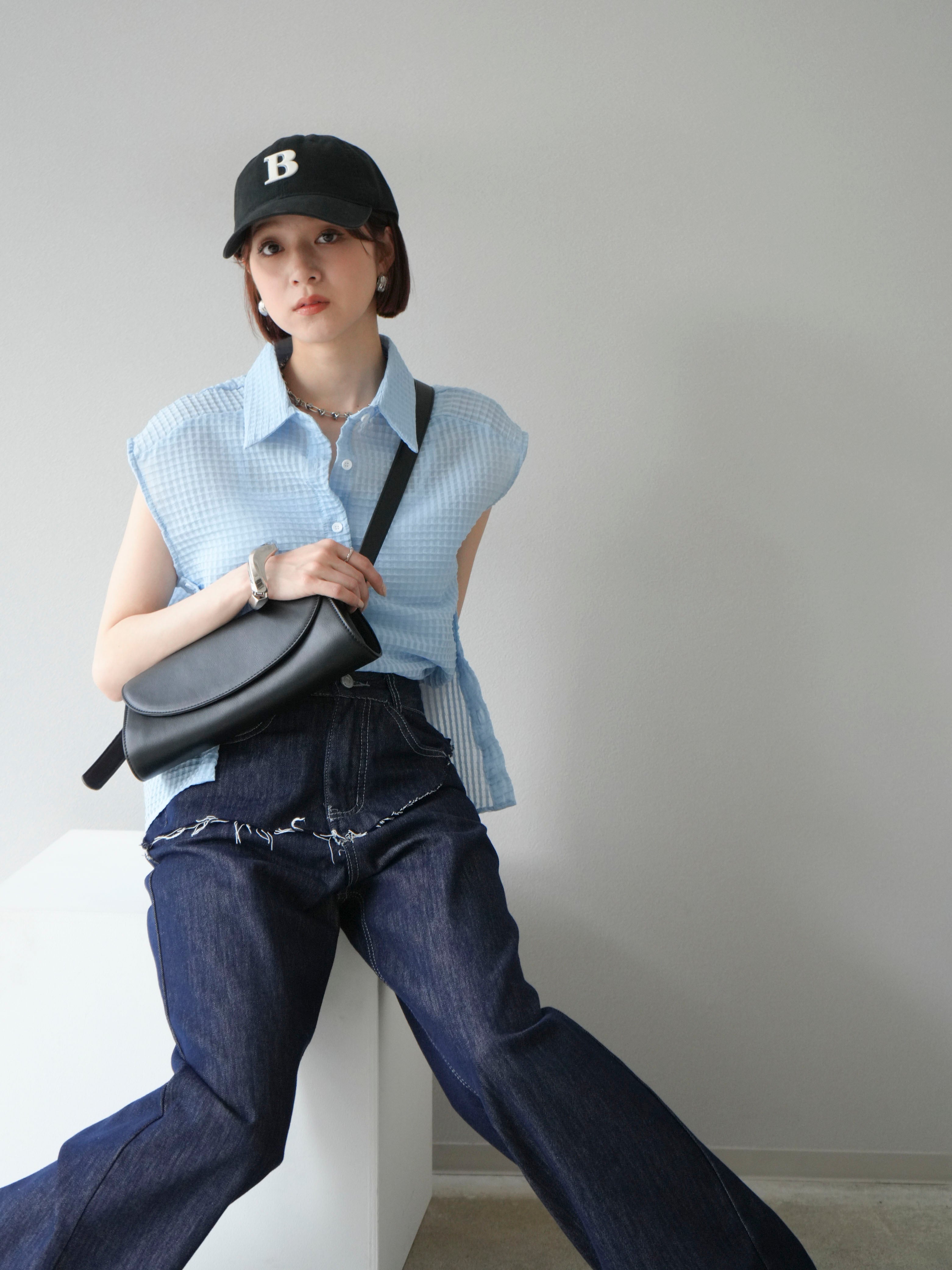 ★新品★archivio ノースリーブシャツ ライトブルー 予約]シアーチェックノースリーブシャツ/ライトブルー – Lumier