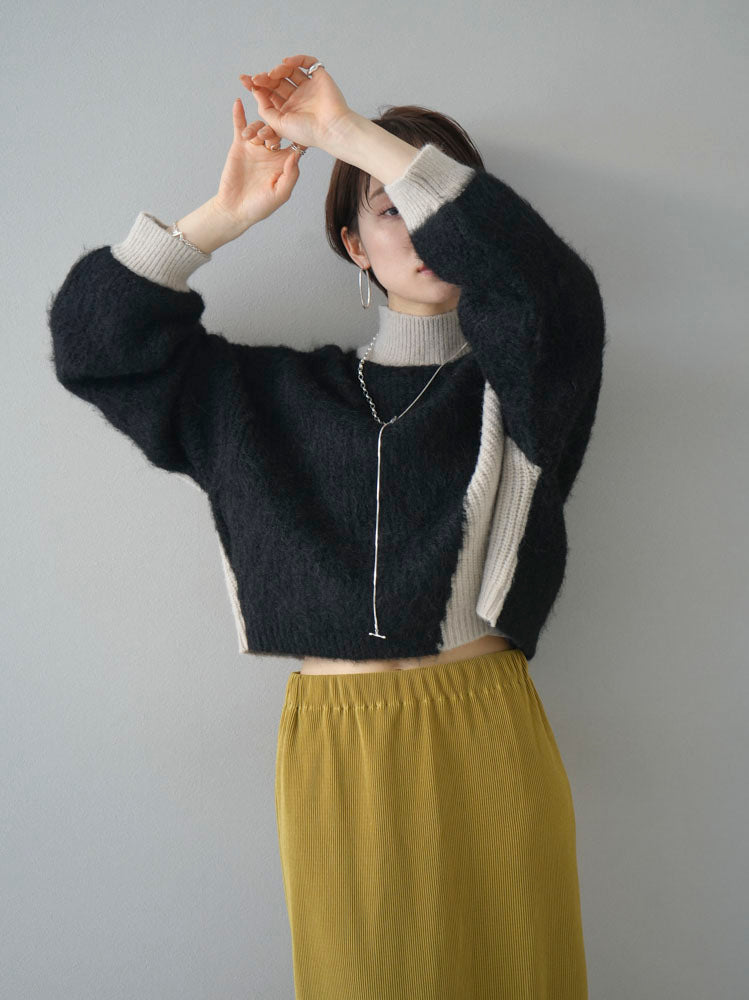 【美品】アニュアンス 完売品✨️ハイネック バイカラー ニット プルオーバー 黒 アニュアンス anuans ハイネックバイカラーニットプルオーバー （BLACK