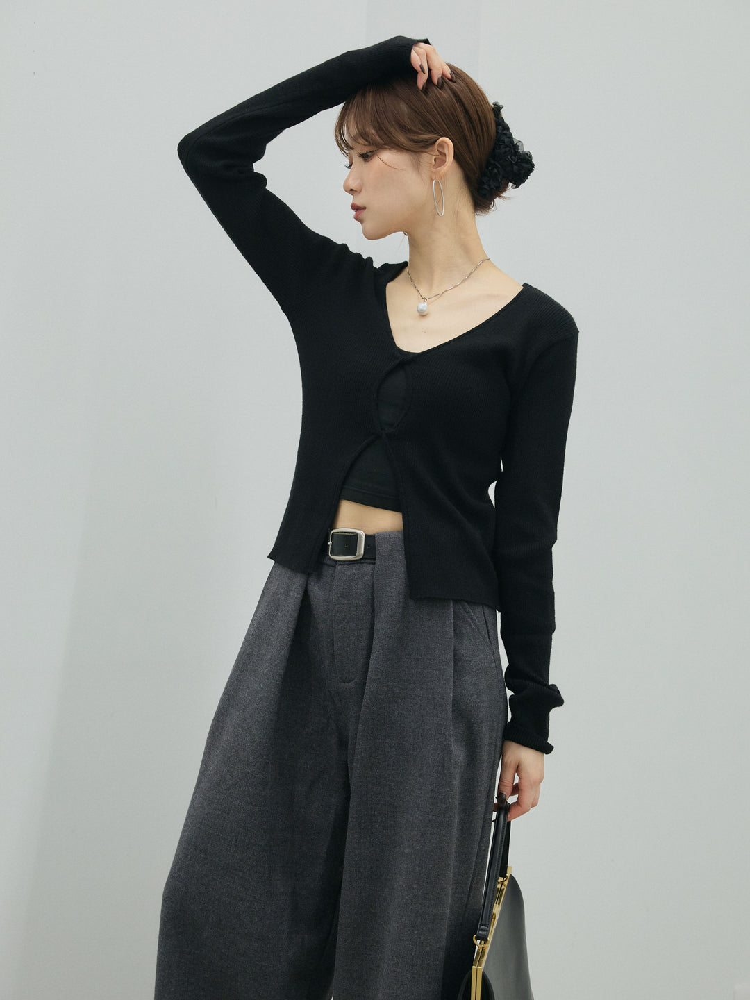 【Allure】[SET]フロントツイストリブニットトップス+フロントツイストリブニットトップス(2set)