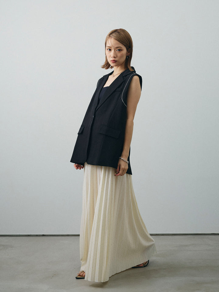 [予約]ラインストーンプリーツスカート/アイボリー