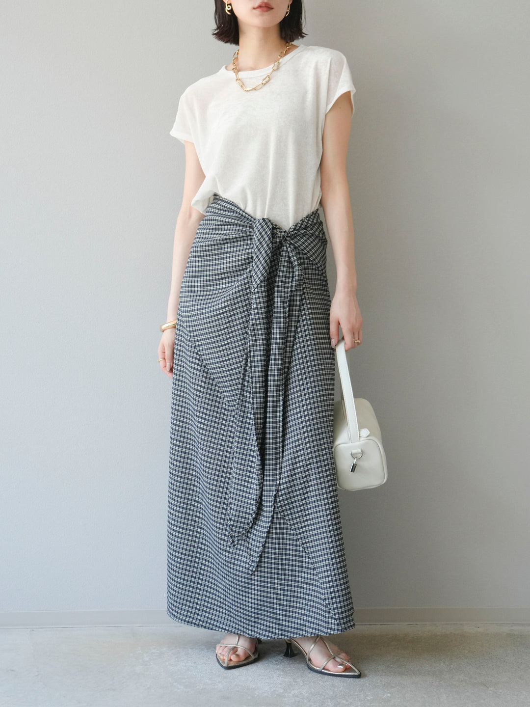 [予約]サイド巻きツイルスカート/チェック