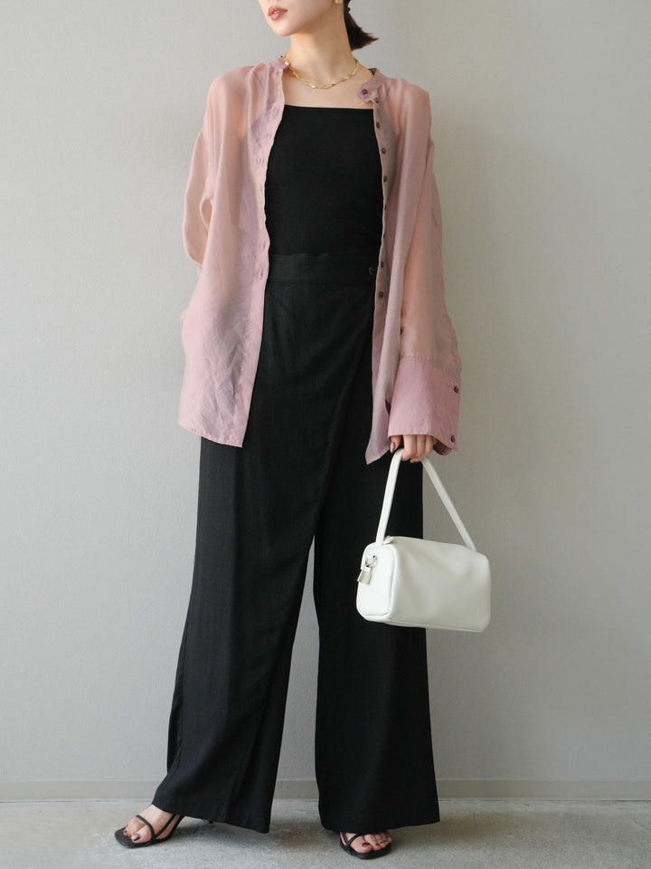 [予約]ライトリネンアシンメトリーワイドパンツ/ブラック