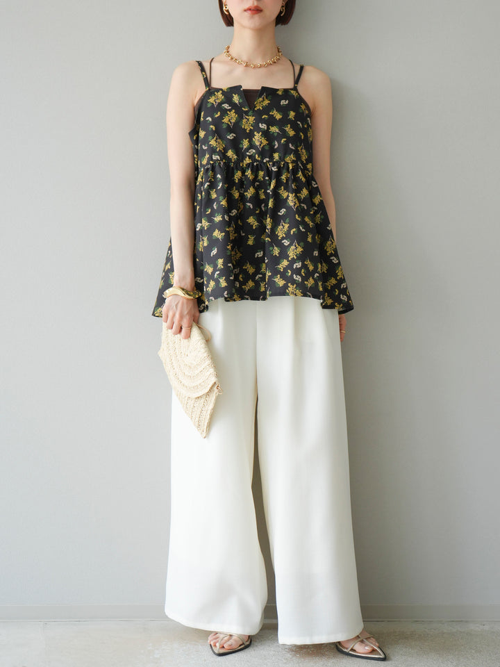 [予約]リネンライクイージーワイドパンツ/アイボリー