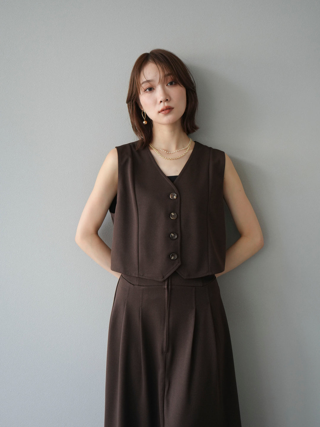 [予約]ポンチノーカラーベスト/ブラウン