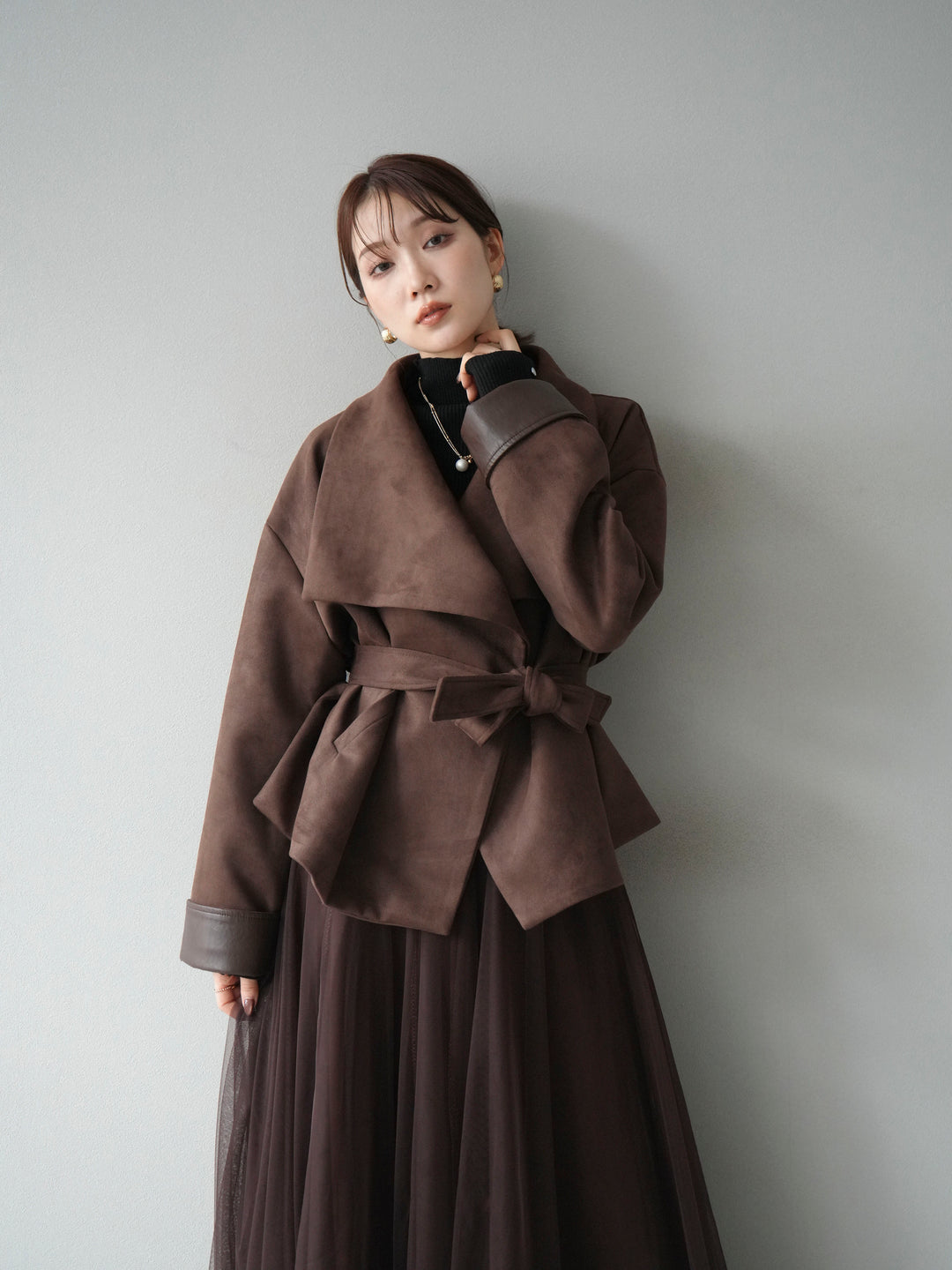 [予約]スウェードショートガウン/ブラウン