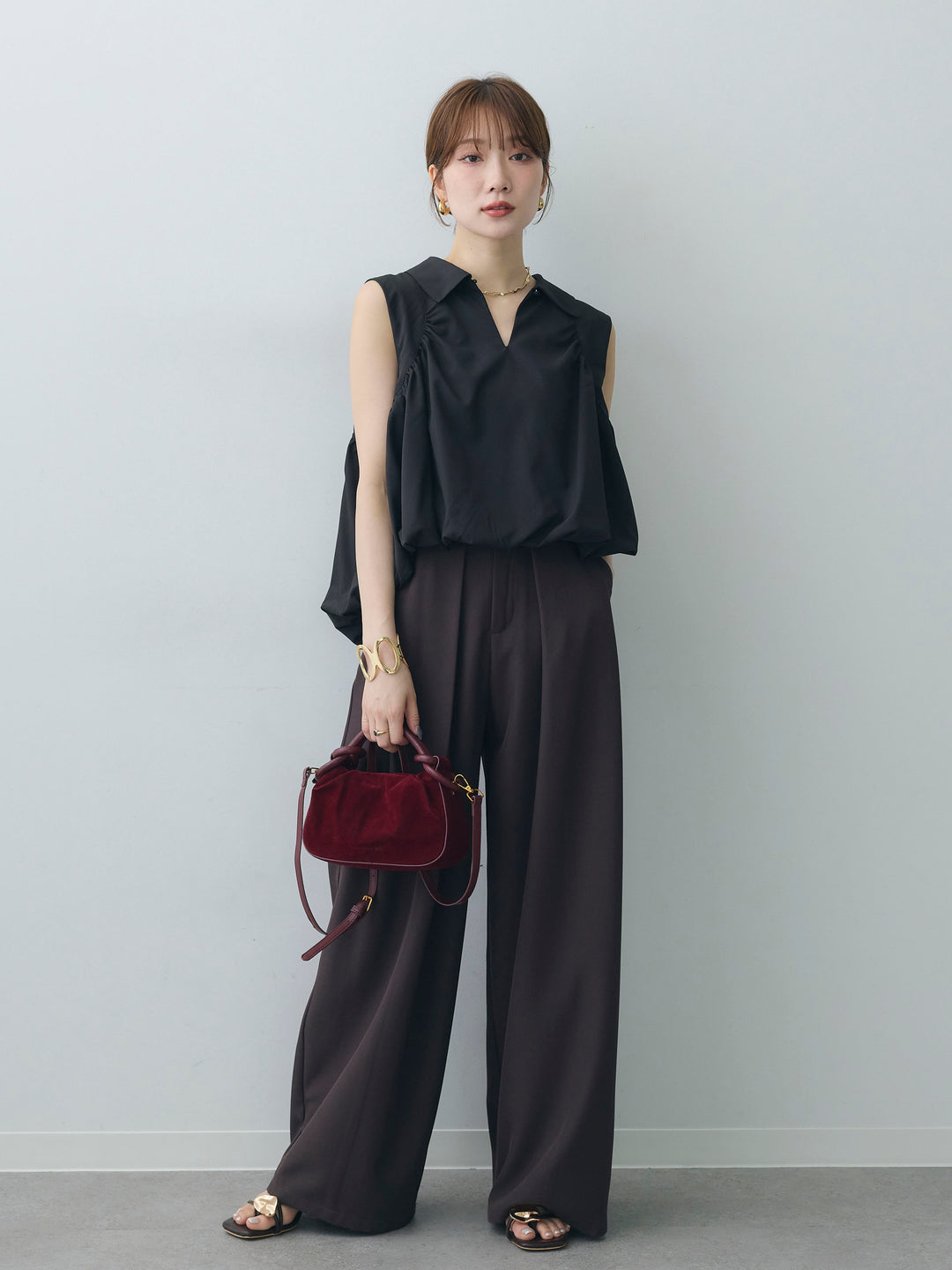 【套裝】府綢無袖燈籠袖上衣 + 府綢無袖燈籠袖上衣（兩件套）