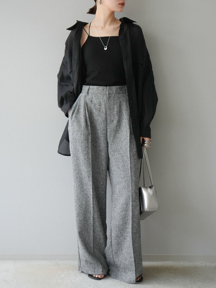 [預購] 混合粗花呢褶襉褲/黑色