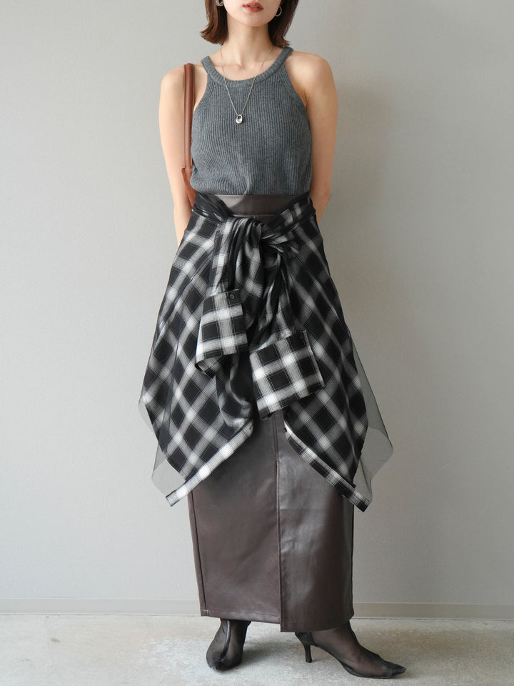 [予約]フェイクレザーフロントスリットスカート/ブラウン