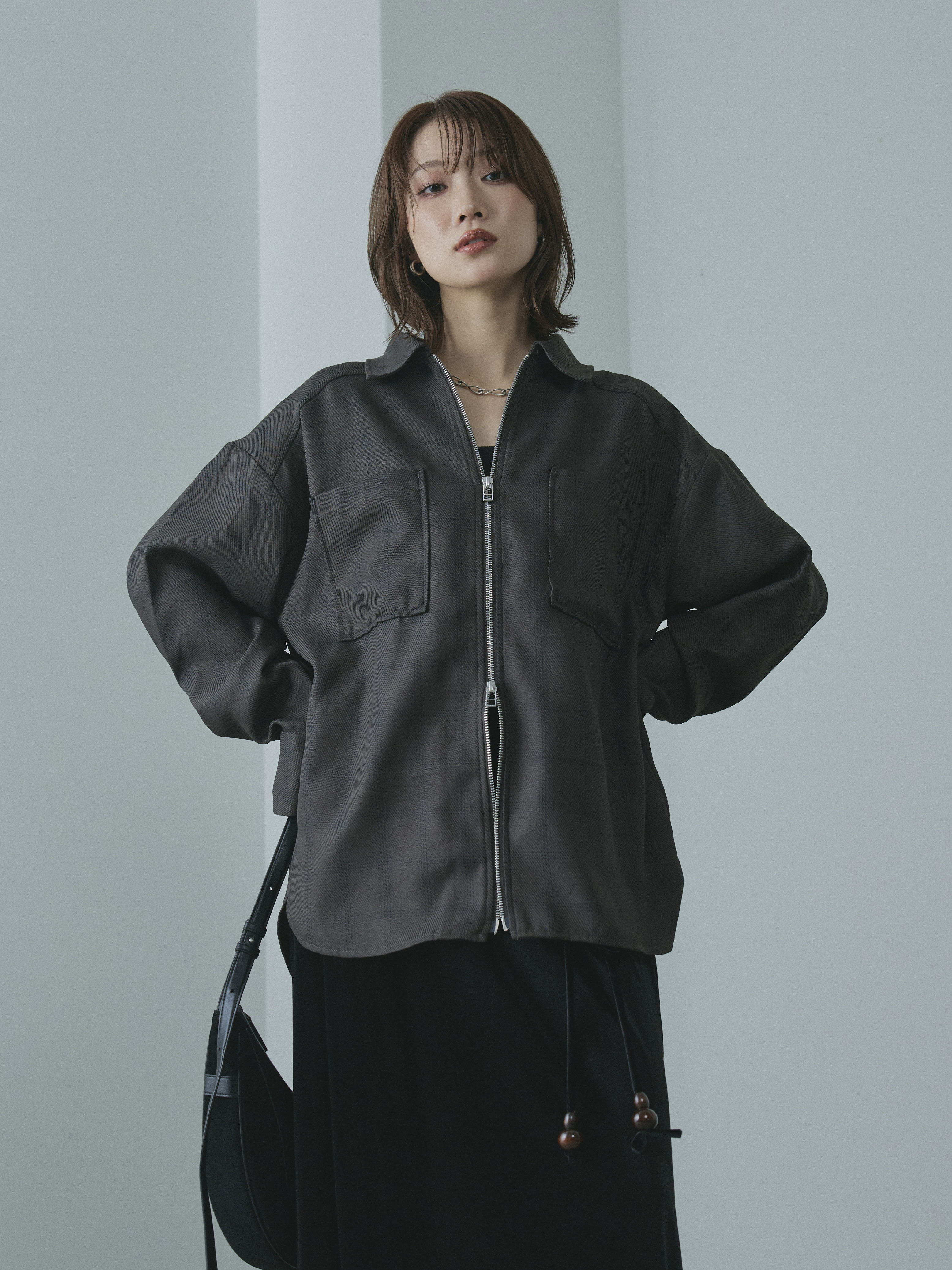 Allure】[SET]杢チェックZIPシャツジャケット+杢チェックZIPシャツ