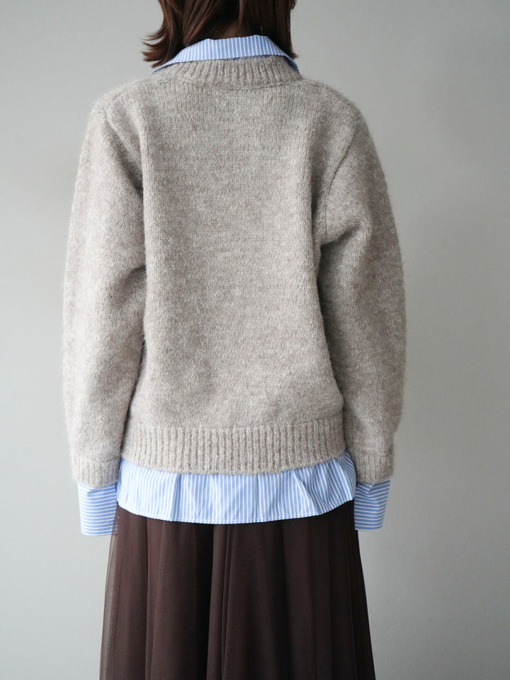 [予約]ストライプシャツドッキングMIXヤーンニットプルオーバー/beige