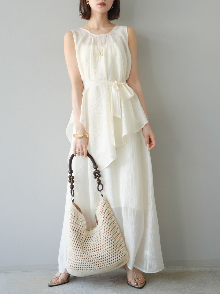 [SET]ワッシャーシアーアシメブラウス＆キャミワンピース+選べるアクセセット(2set)