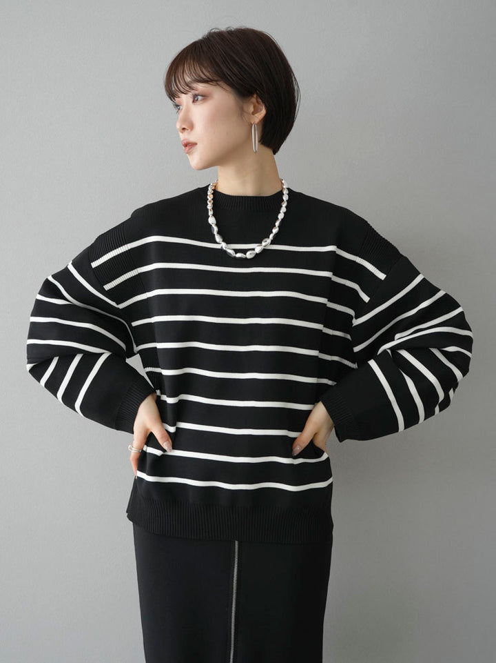 [Pre-order] Back zip Milano rib knit pullover/border black