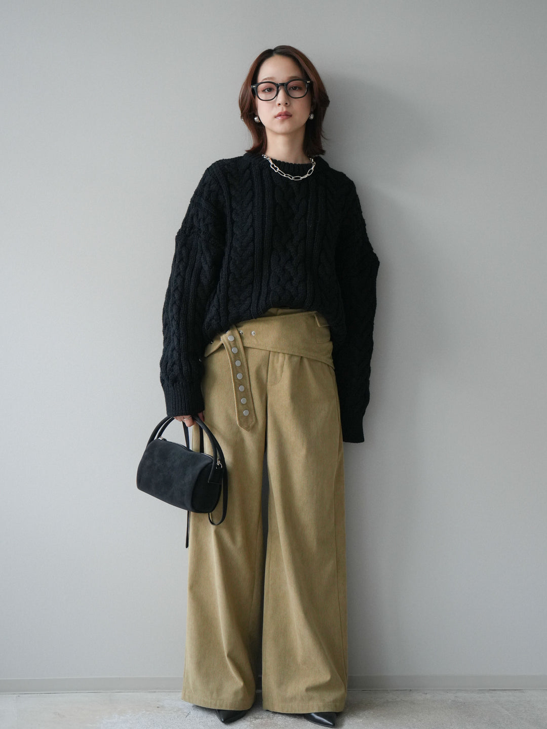 [予約]コーデュロイ巻きベルト付きパンツ/beige