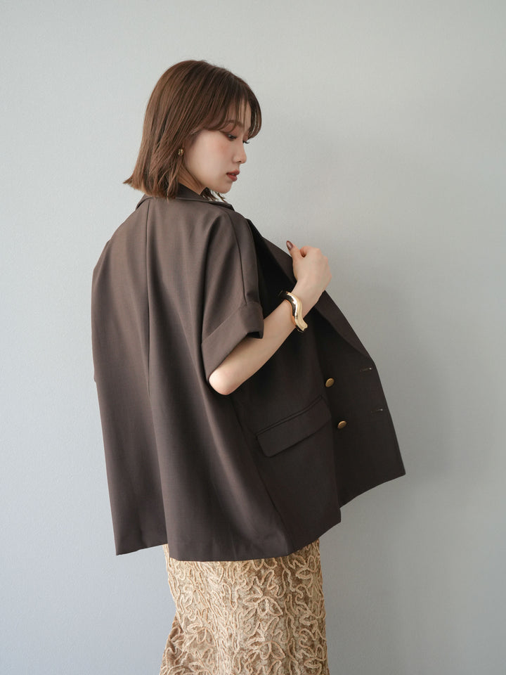 [予約]ゴールドボタンハーフジャケット/ブラウン