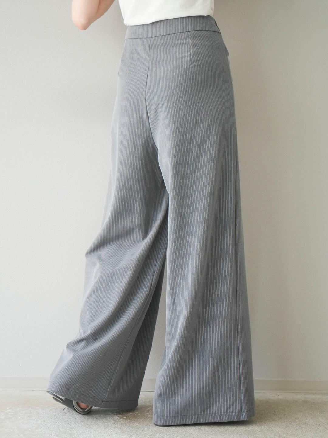 【預購】條紋裹腰寬褲/灰色