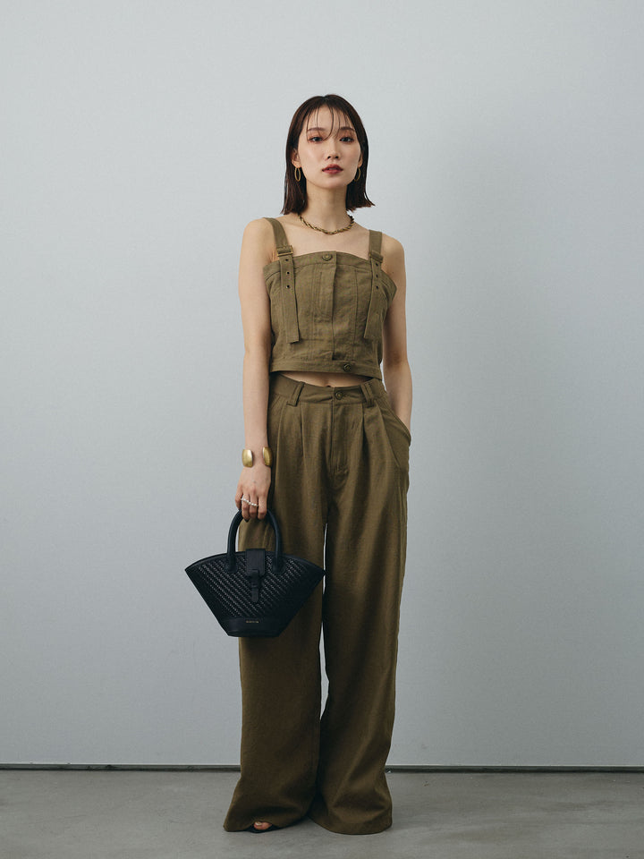 [SET] 亞麻感緊身胸衣＆寬褲套裝（2件套）